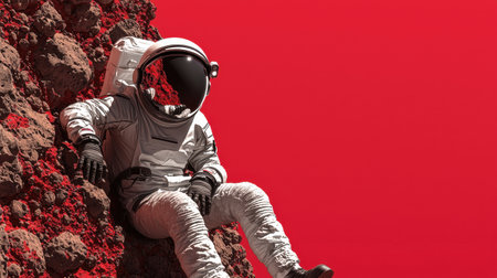Astronaut sitting on a red planet, space exploration conceptの素材