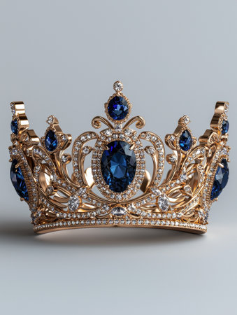 Luxury gold crown with sapphires and diamondsの素材