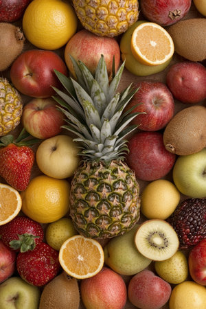 Closeup of many different types of fruitの素材