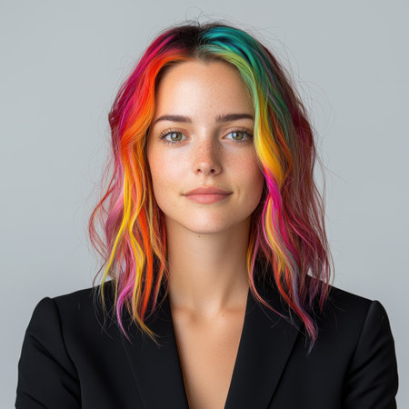 Portrait of a young woman with colorful hairの素材