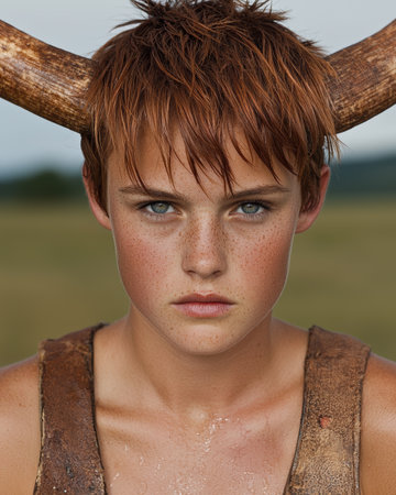 Young person with horns, fantasy portraitの素材