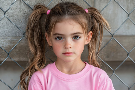 Portrait of a young girl with pigtailsの素材