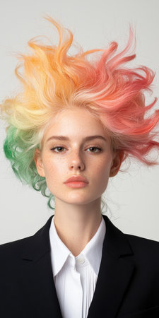 Woman with colorful hair in a business suitの素材