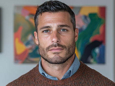 Portrait of a handsome man with a serious expressionの素材