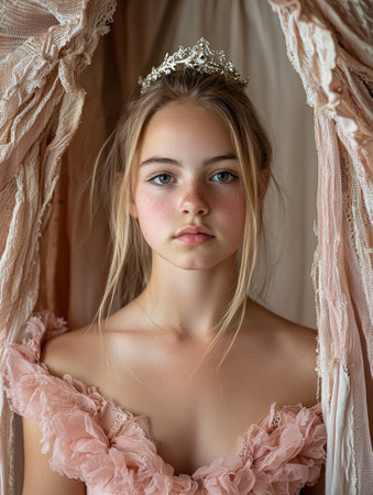 Young princess in pink dress and crownの素材
