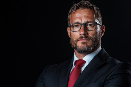 Portrait of a serious businessman in a suit and tieの素材