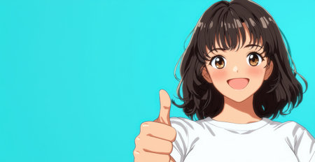 Happy anime girl giving thumbs upの素材