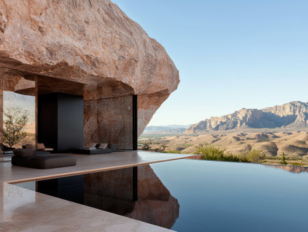 Luxury minimalist house with infinity pool and stunning mountain viewの素材