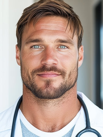 Portrait of a handsome male doctor with stethoscopeの素材