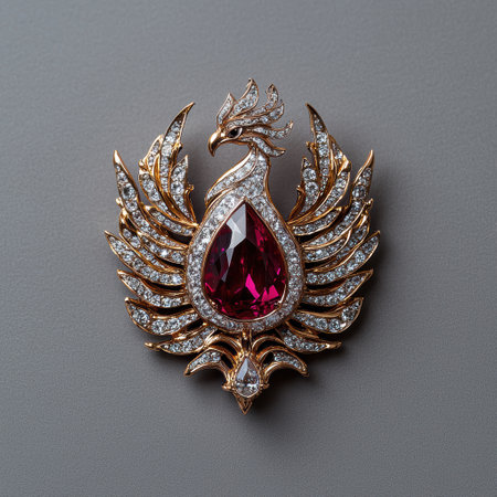 Luxury ruby and diamond phoenix broochの素材