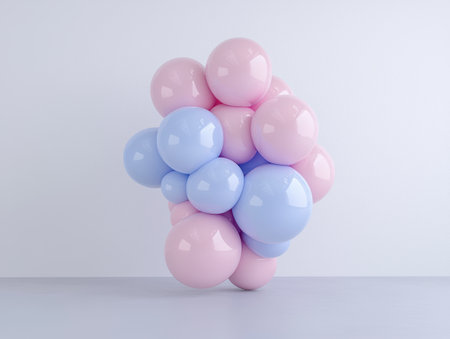 Pastel pink and blue spheres in a minimalist settingの素材