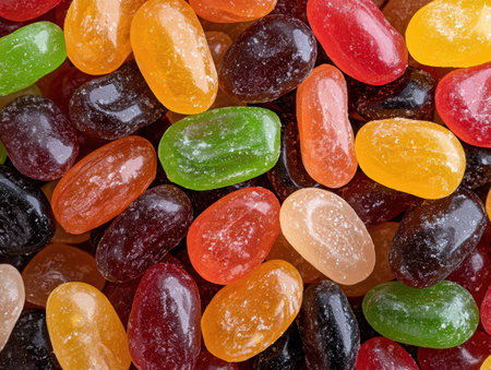 Assorted fruit hard candies in various colors and flavorsの素材