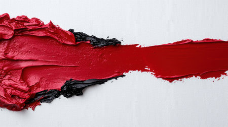 Abstract red and black paint strokes on white canvasの素材