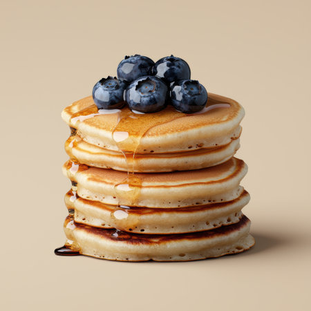 Delicious pancakes with blueberries and syrupの素材