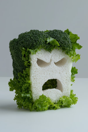 Angry face made of broccoli and lettuceの素材