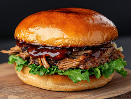 Juicy Pulled Pork BBQ Sandwich on Brioche Bunの素材