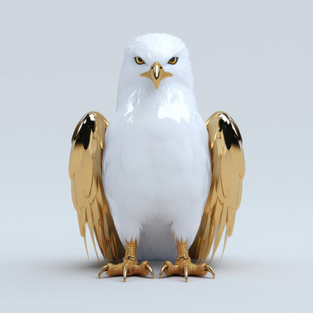 Golden eagle statue, white eagle with gold wings, 3d renderの素材
