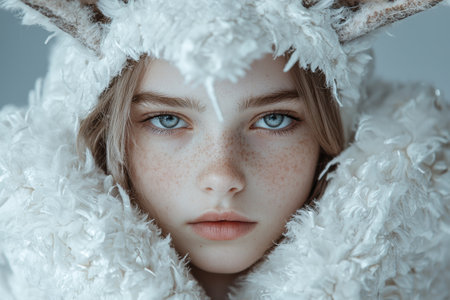 Portrait of a girl in a white fluffy costumeの素材