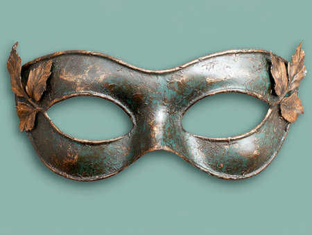 Elegant green and bronze masquerade mask with leaf detailsの素材