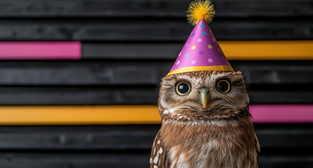 Cute owl wearing a party hatの素材