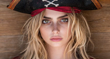 Beautiful pirate woman with blonde hair and frecklesの素材