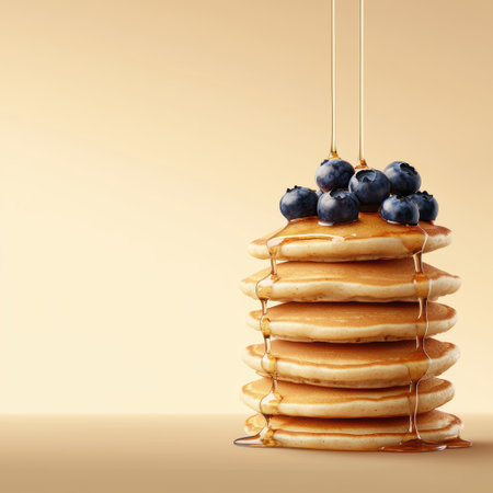 Delicious pancakes with blueberries and syrupの素材