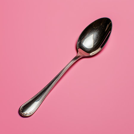 Silver spoon on pink backgroundの素材
