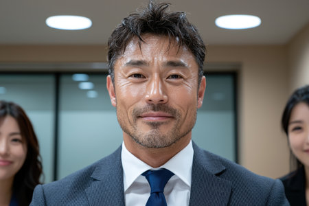 Confident businessman smiling at the cameraの素材