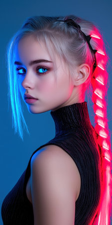 Cyberpunk girl with neon hair and glowing eyesの素材