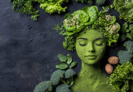 Green goddess of nature, healthy eating concept, vegan food, wellness, and beautyの素材