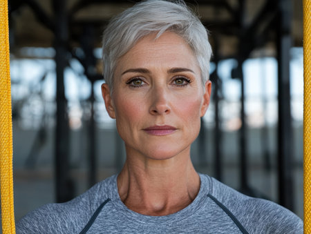 Portrait of a mature woman with short gray hairの素材