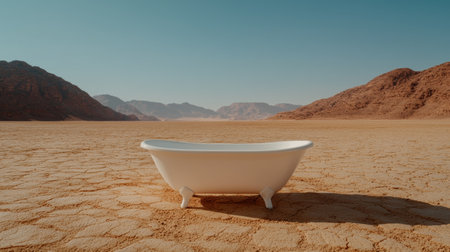 White bathtub in the desert landscapeの素材