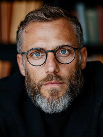 Portrait of a man with glasses and a beardの素材