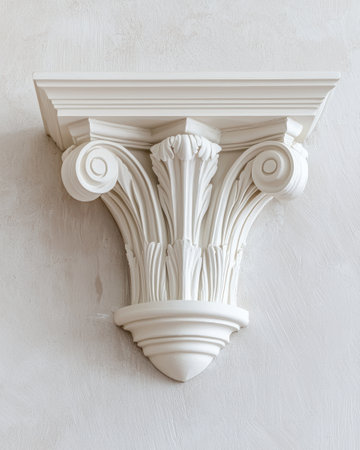White ornate corbel shelf detail on a textured wallの素材