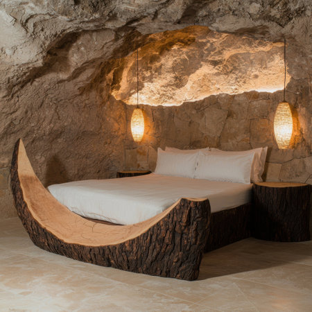Unique tree trunk bed in cave bedroomの素材