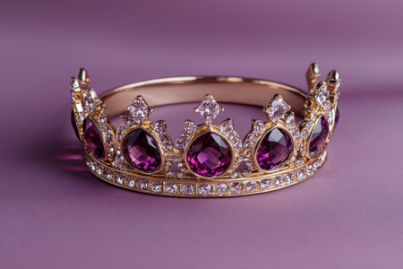 Luxury purple gemstone crown bracelet on purple backgroundの素材