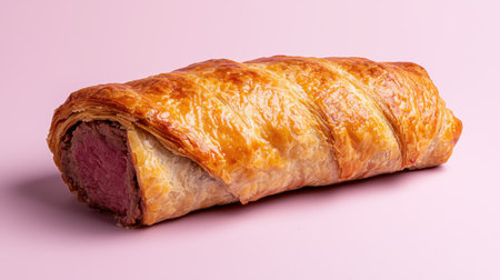 Delicious Beef Wellington Pastry Puff on Pink Backgroundの素材