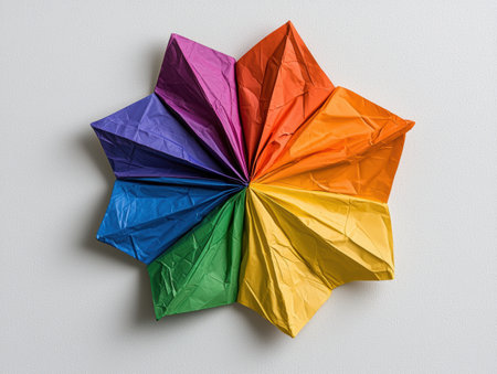 Colorful origami star decoration on white backgroundの素材