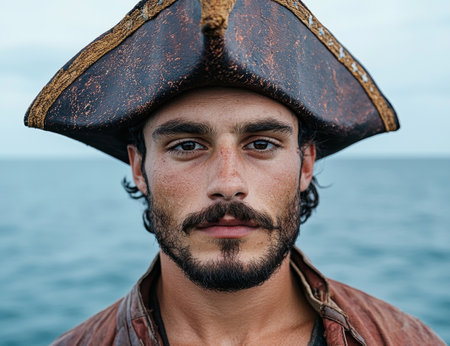 Portrait of a pirate captain at seaの素材