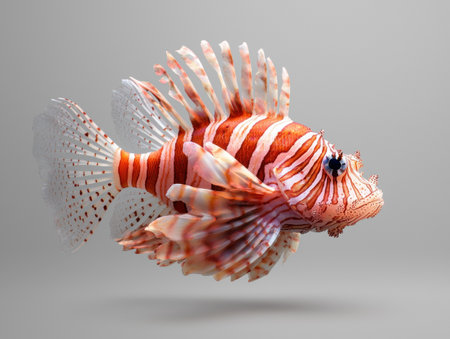 Red lionfish swimming in the oceanの素材