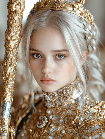 Young princess in golden royal attireの素材