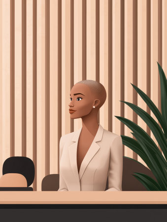 Confident businesswoman sitting at her desk in a modern officeの素材