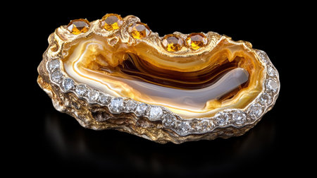 Luxury agate geode pendant with diamonds and yellow gemstonesの素材