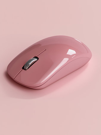 Pink wireless computer mouse on pink backgroundの素材