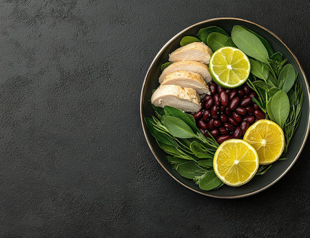 Healthy Chicken and Bean Bowl with Lemon and Limeの素材