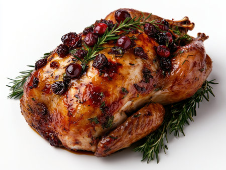 Roasted turkey with cranberries and rosemary for Thanksgivingの素材