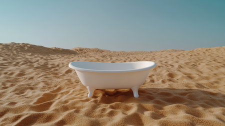 White bathtub in desert landscapeの素材