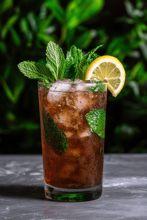 Refreshing iced tea with lemon and mintの素材