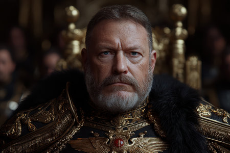 Portrait of a stern king in his royal attireの素材
