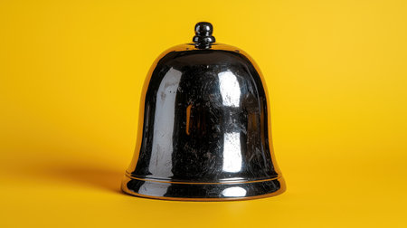 Shiny metallic bell on yellow backgroundの素材